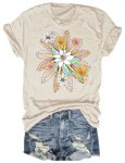 Women's Vintage Flowers Shirt Casual Boho Floral Printed T-Shirt Sunflower Wildflowers Graphic Tees Tops For Girl 3-C-BEIGE XXL