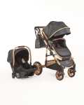 3 In 1 Pu Black And Gold Frame Plus Car Seat And Pu Nappy Bag