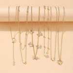 6-PIECE Y2K Layered Necklace Set Simple & Elegant Moon Star Butterfly Pendants Vacation Style Women's Accessory For Dating & Eve