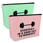 Sfodiary 2PCS Fitness Lover Gift Makeup Bag Fitness Trainer Gift Bodybuilding Workout Instructor Presents For Women Cosmetic Bag