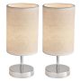 Bright Star Lighting Elegant Chrome Bedside Lamps With Hessian Colour Fabric Shades