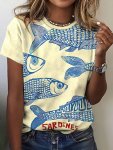 Fish Print Crew Neck T-Shirt Casual Short Sleeve T-Shirt For Spring & Summer Women's Clothing