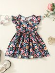 Baby's Casual Colorful Flower Pattern Cap Sleeve Dress Infant & Toddler Girl's Dress For Daily Wear holiday party As Gift