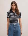 Sasha Striped Knit Polo T-Shirt - XL Navy Stripe