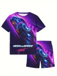 Cool Racing Car 3D Graphic Print 2PCS Boys Casual Short Sleeve T-Shirt & Shorts Set Boys Clothing For Summer As Gifts