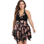 Women's Plus Size Black And Coral Flair Two-piece Swimsuit - 6XL