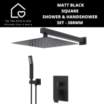 Matt Black Square Shower & HandShower Set - 300MM