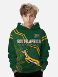 South Africa Champion Themed Kids Hoodie - Casual Polyester Knit Fabric Sweatshirt With Springbok & Flag Design Slight Stretch H
