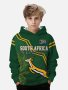 South Africa Champion Themed Kids Hoodie - Casual Polyester Knit Fabric Sweatshirt With Springbok & Flag Design Slight Stretch Hooded Collar Regular Fit For