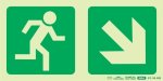 Photoluminescent 190MM Safety Sign -E13-RUNNING Man+diagonal Arrow Down And Right