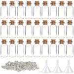 128PCS MINI Glass Bottles Set 25PCS 2ML Spell Jars With Cork Stoppers Round Glass Vials With 100PCS Eye Screws & 3PCS Funnels Cl