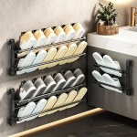 1PC 2 Tiers Wall Mounted Shoe Holder Door Back Shoe Storage Rack No Drilling Wall Hanging Shoe Rack Folding Shoes Holder Narrow