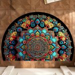 Bohemian Mandala Element Half-circle Outdoor Door Mat - 1100GSM High-density Fine Sand Imitation Cashmere Tpr Base Machine Washa