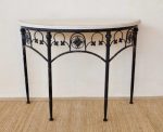 Half Moon Table Cream Wooden Top Black Iron Legs – 76X105X44.5CM