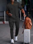 Men's Casual 2-PIECE Outfit Breathable Summer T-Shirt & Pants Set Stylish V-neck Short Sleeve Top Breathable Comfy Pants