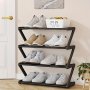 Z-shaped Design Folding Shoe Rack Wall-mounted Metal Shoe Organizer For Home And Dorm Room - Easy Assembly Versatile Compatibility Plastic Material With Operation Instruction