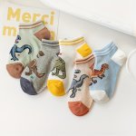 5 Pairs Of Toddler's Cute Cartoon Dinosaur Pattern Low-cut Ankle Socks Soft Comfy Breathable Children's Mesh Socks For Boys Girl