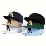 Funky Style Men's Snapback Cap 100% Polyester 3D Embroidered La Alphabet Flat Brim Hip-hop Baseball Hat