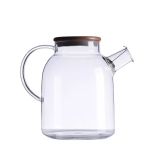 Zs - Teapot 1.5 Litre Traditional Borosilicate Glass With Wooden Lid