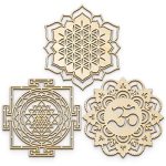 Fourth Level Mfg 12" Set C 3-PIECE Sacred Om Sri Yantra Maze Flower Lotus Sacred Geometry Wood Wall Art Zen Home Decoration For