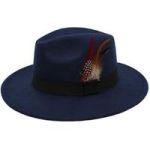 Wide Brim Panama Fedora Sun Hat 57CM Blue