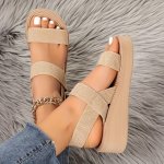 Women's Comfortable Wedge Sandals - Casual Open Toe With Elastic Ankle Strap Breathable Fabric Rubber Sole For Beach & Summer We