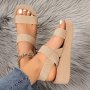 Women's Comfortable Wedge Sandals - Casual Open Toe With Elastic Ankle Strap Breathable Fabric Rubber Sole For Beach & Summer Wear