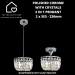 Polished Chrome With Crystals 2 In 1 Pendant - 2 X Ses - 230MM