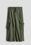 Wide Cargo Trousers - Dark Khaki Green