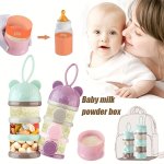 3 4LAYERS Bear Style Portable Food Storag Box Multiple Openings Cartoon Milk Powder Box Snack Container Dispenser