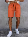 Men's Casual And Chic Solid Color Shorts With Drawstring Pockets And Label Patchwork Pieces Comfy And Breathable Shorts For Summ
