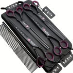 7.0 Inches Professional Dog Grooming Scissors Set Straight & Thinning & Curved & Chunkers 4PCS In 1 Set With Comb