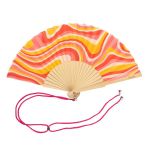 Pink Waves Handheld Fan - Wood & Textile
