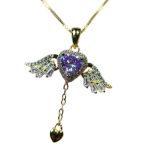 Angel Wings Blue Purple Heart Pendant With Tassel