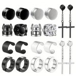10PAIRS Zircon Stainless Steel Magnetic Stud Earrings For Men Non-piercing Cross Dangle Hoop Earrings