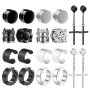 10pairs Zircon Stainless Steel Magnetic Stud Earrings For Men Non-Piercing Cross Dangle Hoop Earrings