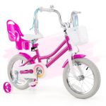 Honey Joy Kids Bike 12 14 16 18 Inch Girls Bike W training Wheels Doll Seat Streamers Handbrake & Coaster Brake Fully Enclosed C