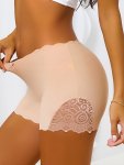 Women's Seamless Ice Silk Sports Underwear With Lace Detail Breathable High-waist Boyshort Panties Comfortable Stretch Underpant