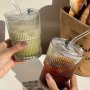 Vintage-inspired Striped Glass Cup For Iced Coffee Tea Milk Cocktails & Whiskey - Transparent Drinkware