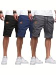 3PCS Men's Solid Casual Sports Drawstring Shorts Set Men's Summer Outdoor Shorts