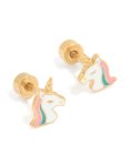 Kids Gold Plated Surgical Steel Pink Cubic Zirconia Pav Heart Flat Back Studs