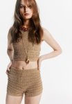 The White Lotus - Glittery Crochet-look Shorts - Beige Glittery