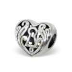 B44-C11113 - 925 Sterling Silver European Bead Filligree Heart With Keyhole