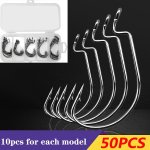 50PCS SET Crank Fishing Hooks In Assorted Sizes - 2 1 1 0 2 0 3 0 Anti-snag Hooks For Freshwater saltwater Fishing