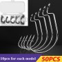 50pcs/set Crank Fishing Hooks In Assorted Sizes - 2# 1# 1/0# 2/0# 3/0# Anti-Snag Hooks For Freshwater/Saltwater Fishing