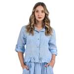 Anglaise Patch Linen Shirt Jacket - Sky L xl