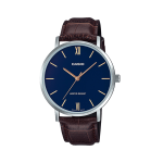 Casio Men&apos S Blue Dial Brown Leather Watch