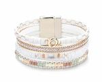 Fesciory Leather Wrap Bracelets For Women Boho Leopard Multi-layer Crystal Beads Cuff Bracelet Jewelry White Leather