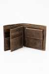 Genuine Leather Tri-fold Stitch Detail Wallet With Coin Pouch Brown