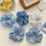 5PCS Elegant & Simple Style Hair Ties Sweet Floral And Polka Dot Scrunchies French Style Hair Accessories Large Intestine Circle